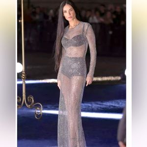 NWT ZARA RHINESTONE MESH DRESS IN LIGHT BLUE